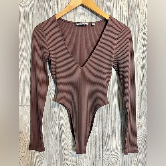 Wilfred Tops - NEW! WILFRED FREE MOCHA BROWN Ribbed Long Sleeve Bodysuit Womens Size Small